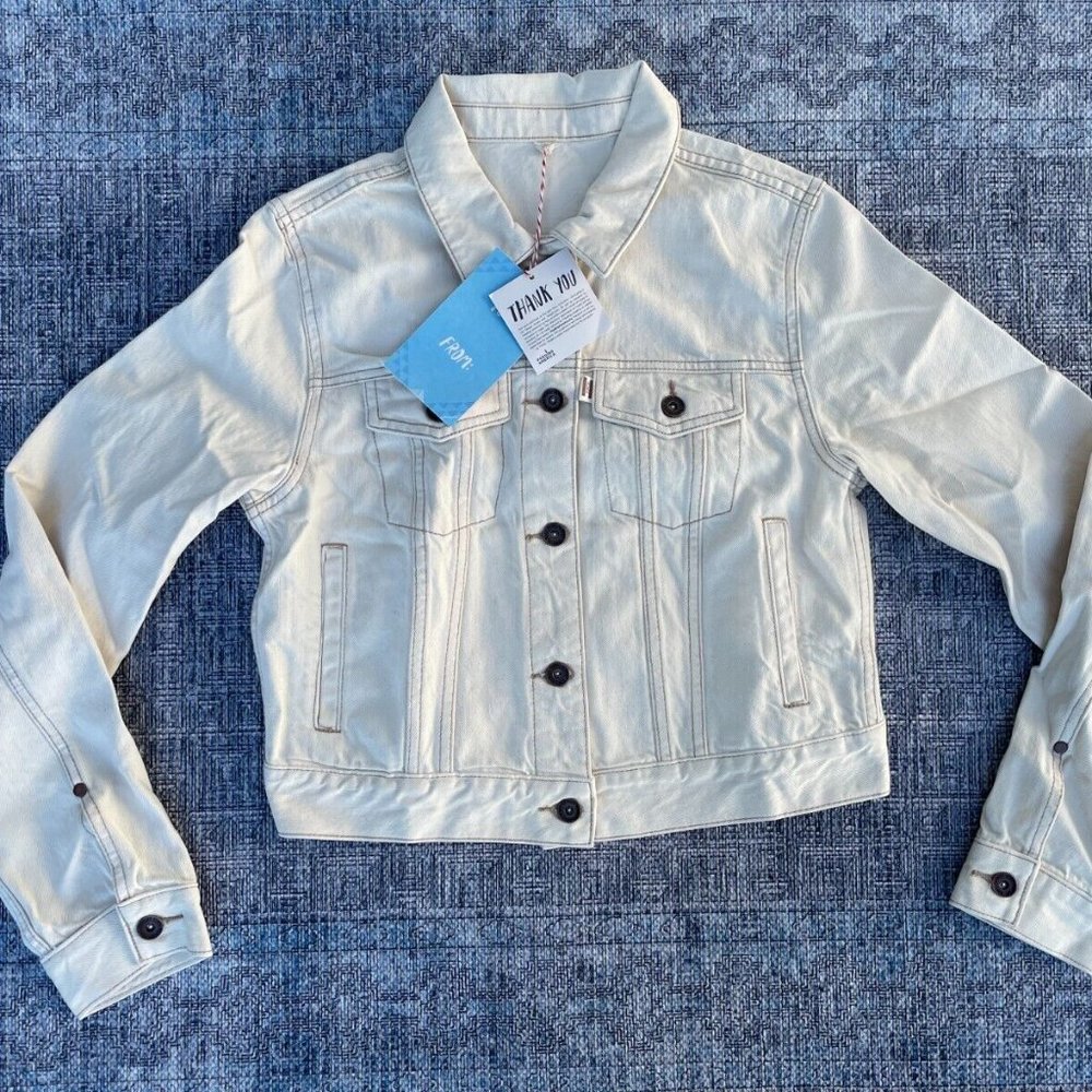 TOMS Women Jacket Cotton Denim Long Sleeve Nude Color Coat Size M
